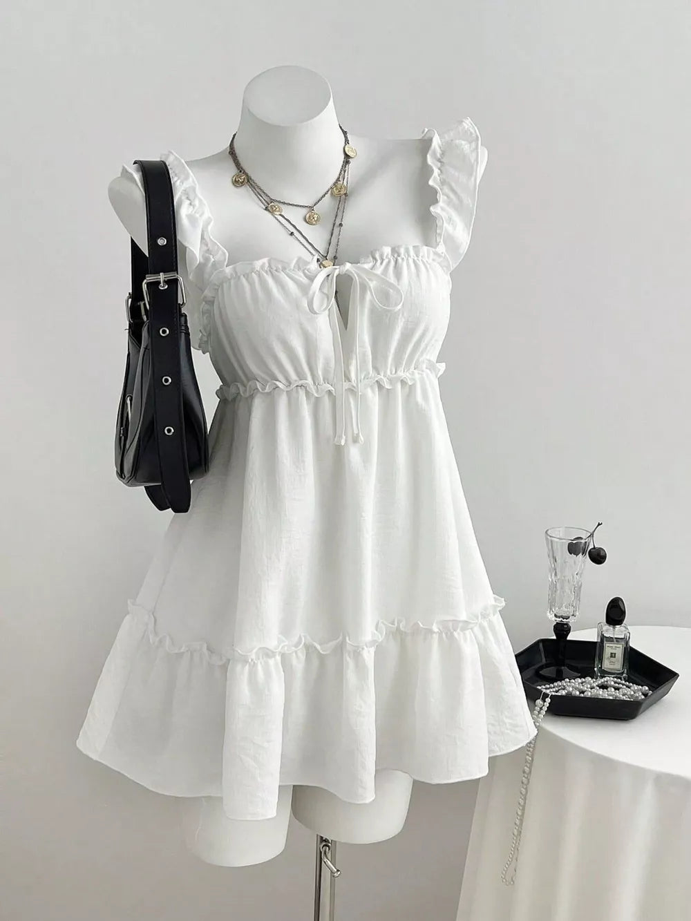 Frill Tie Front Mini Dress