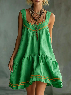 bohemian mini dress in Pink with square neck