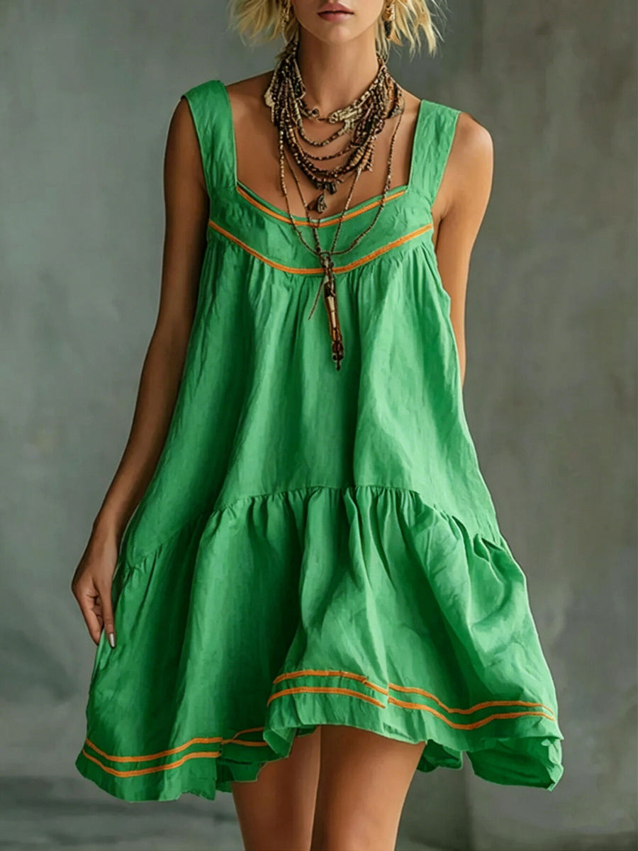 bohemian mini dress in Pink with square neck