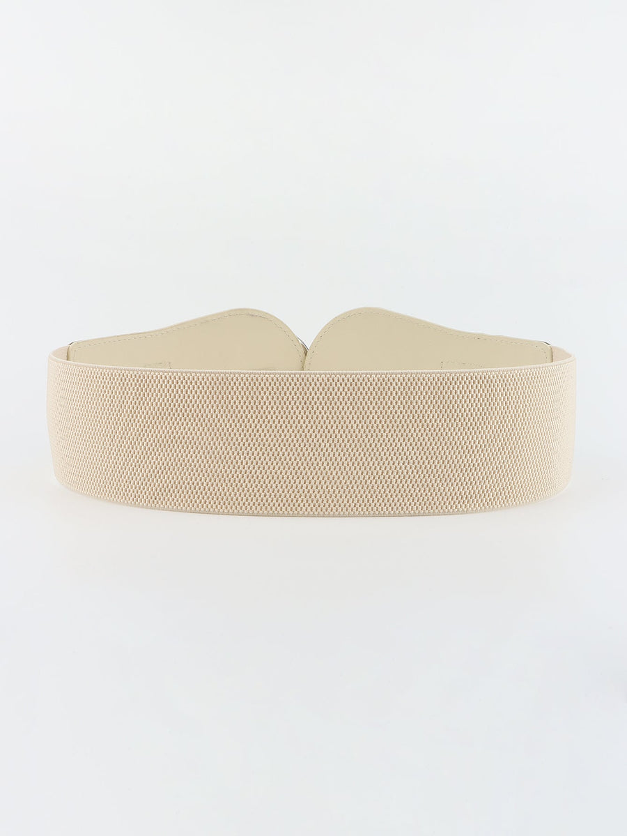 Caramel elastic waist cincher belt with sculpted faux leather detail and alloy buckle.