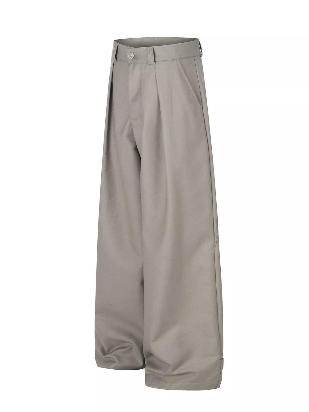 Khaki wide-leg casual pants with belt loops and pleats.