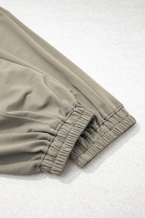 Elastic Waist Drawstring Wide Leg Full Length Pants in Army Green with drawstring waist