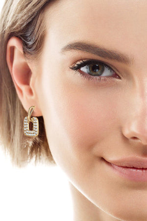 Gold geometric pavé square drop earrings with clear stones