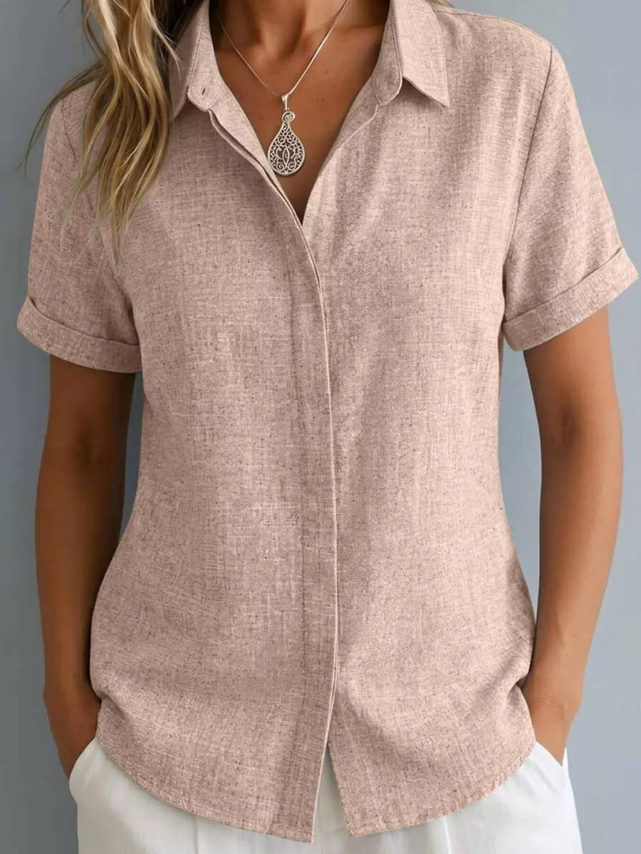 Full Size Collared Short Sleeve Shirt Plus Size in Lotus Color, view 14