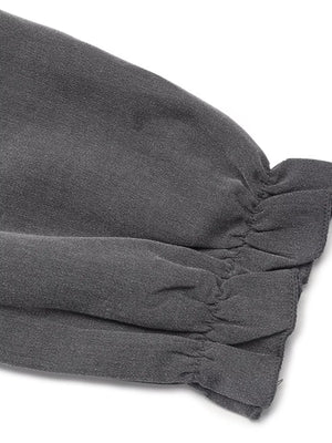 Dark gray cotton blend dress with ruffled notched sleeves detail