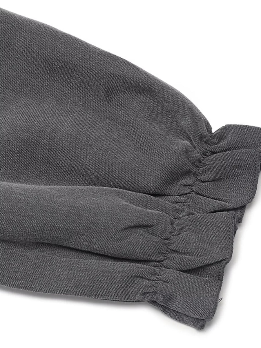 Dark gray cotton blend dress with ruffled notched sleeves detail