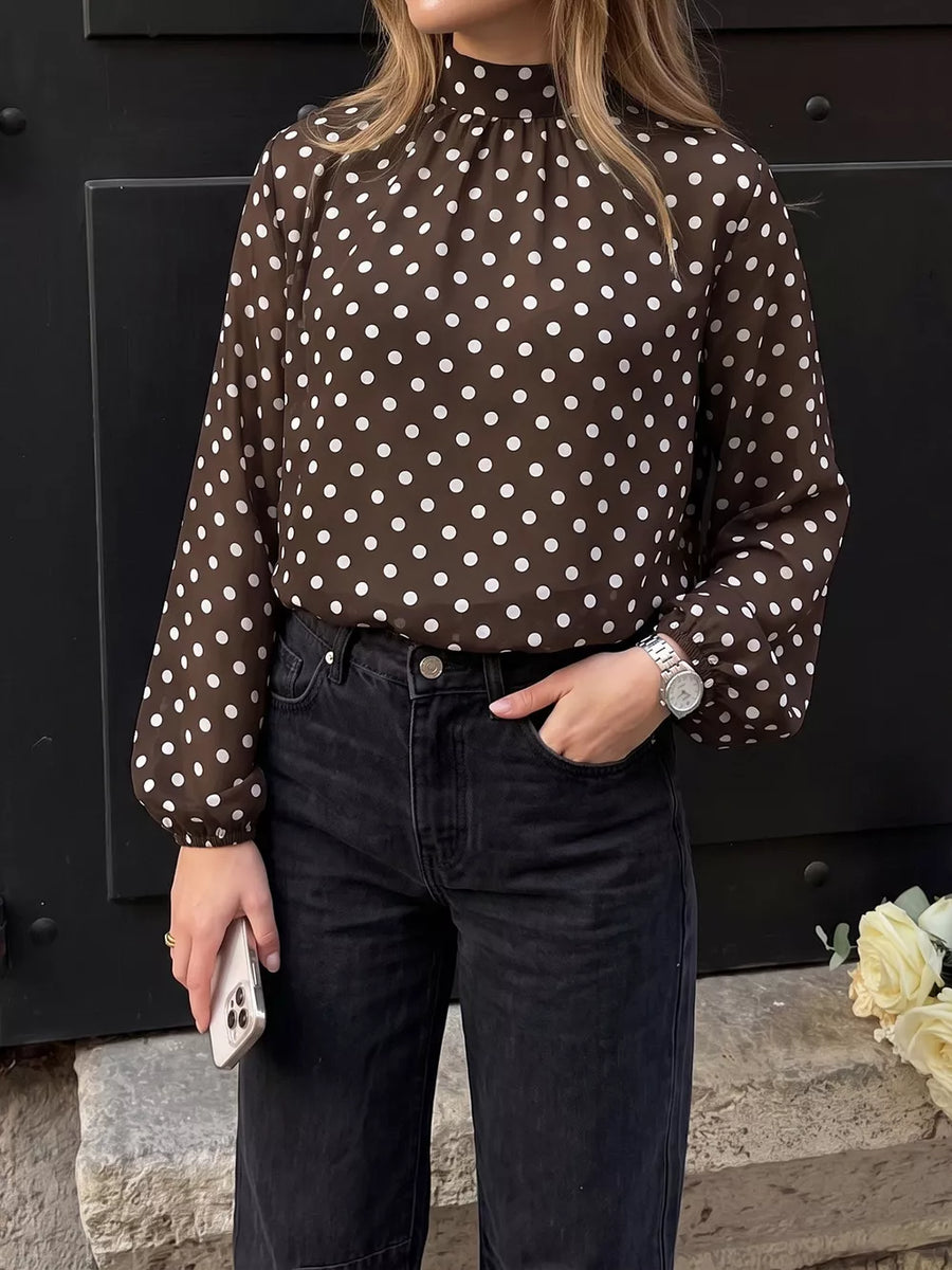 chocolate brown blouse with hip-length and pullover