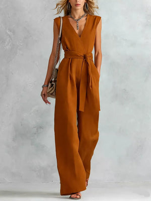 Sleeveless Wide Leg Jumpsuit in Light Gray