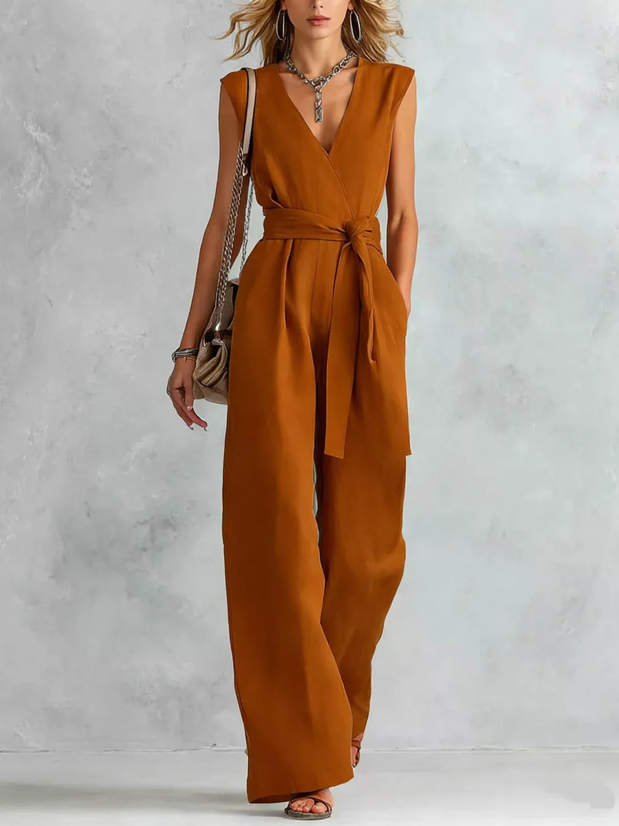 Sleeveless Wide Leg Jumpsuit in Light Gray
