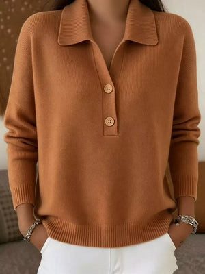 Full Size Button Detail Long Sleeve Sweater Plus in Orange-red, view 11