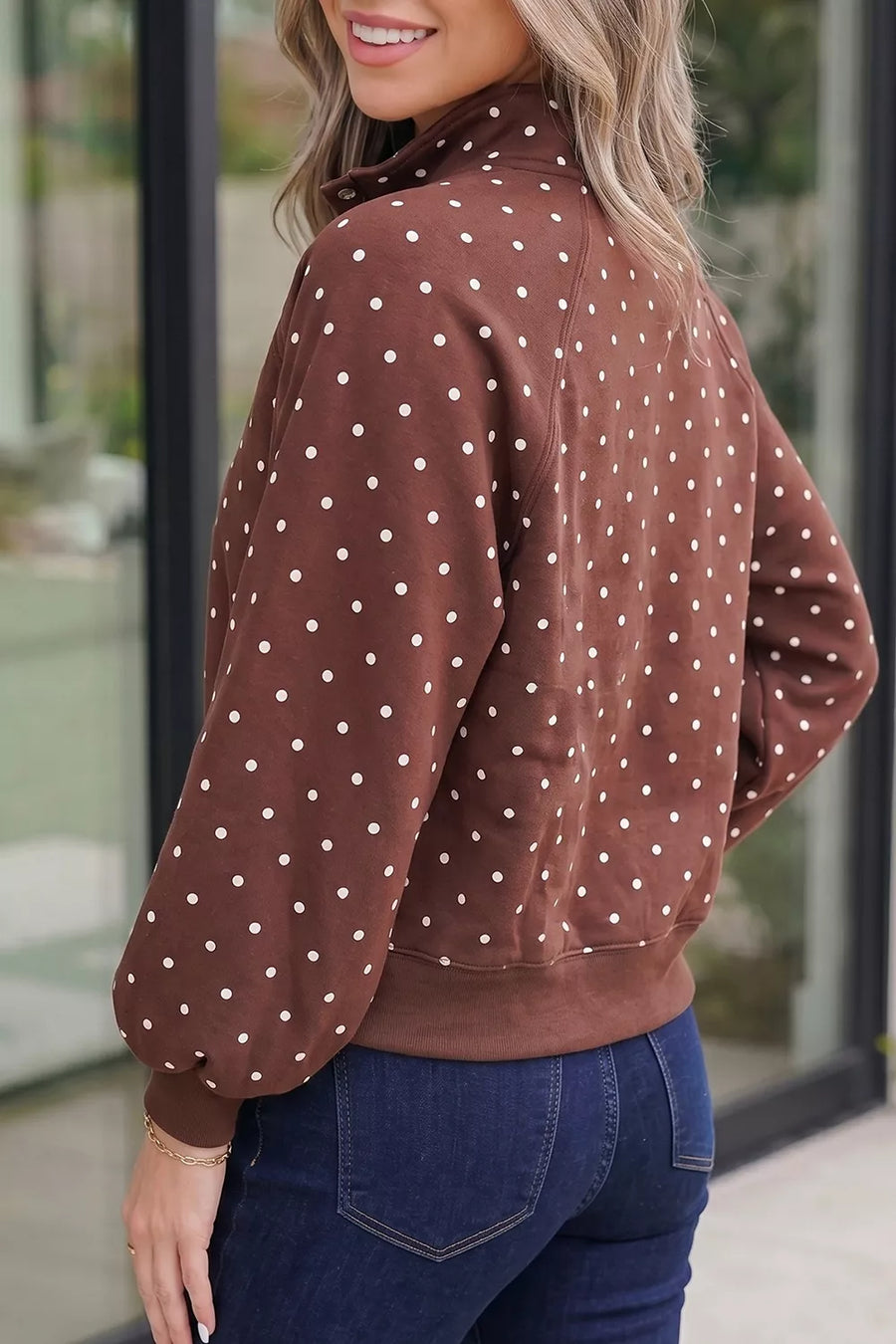 Polka Dot Metal Button Collar Sweatshirt option 7