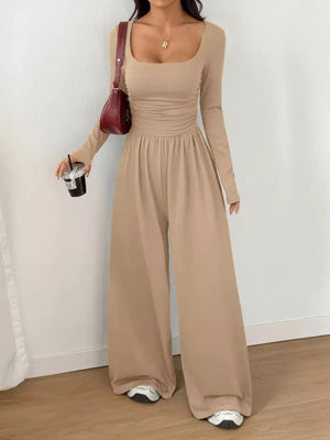 jumpsuit in Gray with ruched and full-length