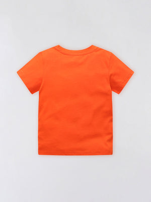 Orange cotton crew neck t-shirt with short sleeves and a graphic detail on the back.