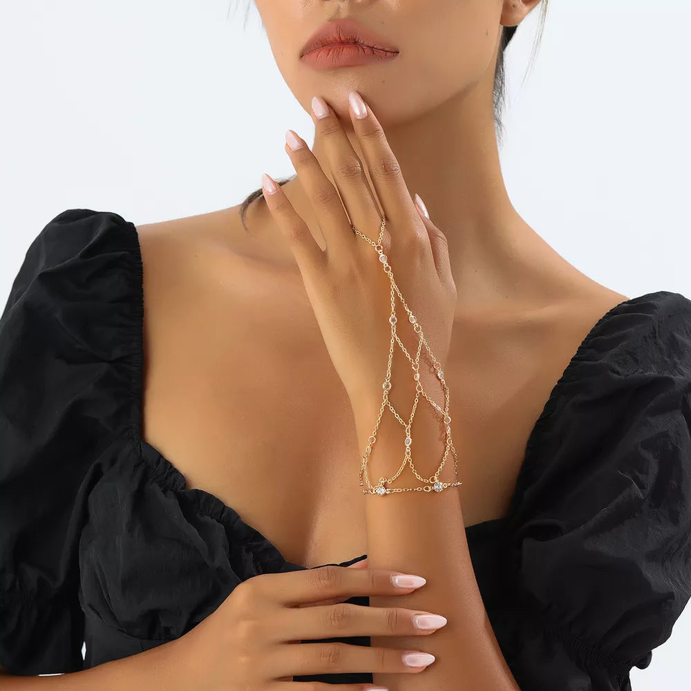 Gold Elegant 18k Gold-plated Chain Bracelet With Rhinestones