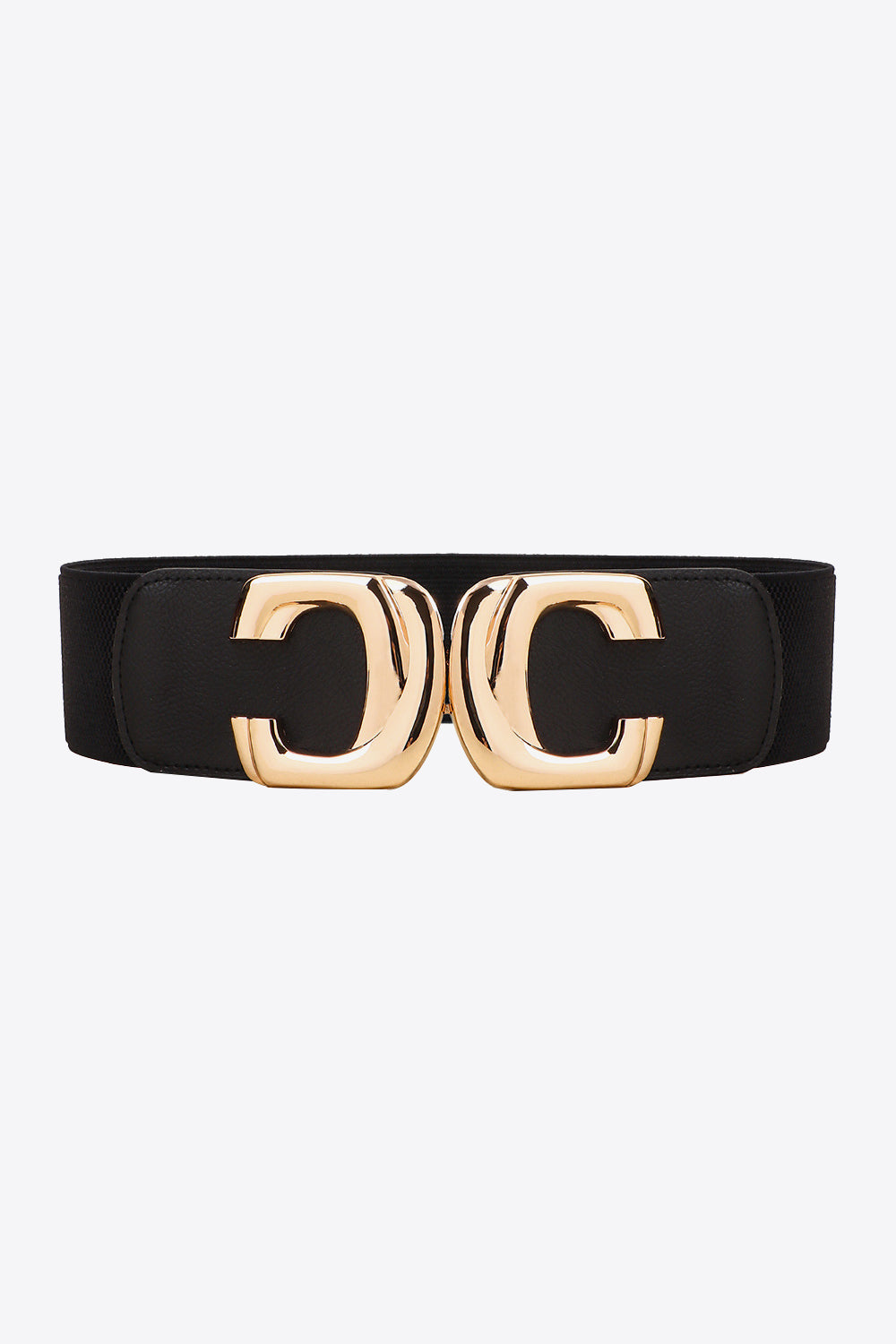 Black elastic belt with gold double C buckle