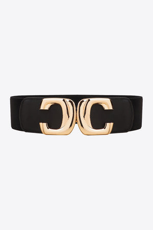 Black elastic belt with gold double C buckle