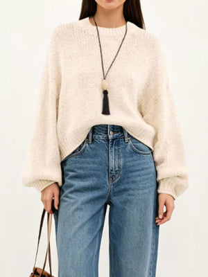 pullover sweater in ivory featuring oversized and oversized fit
