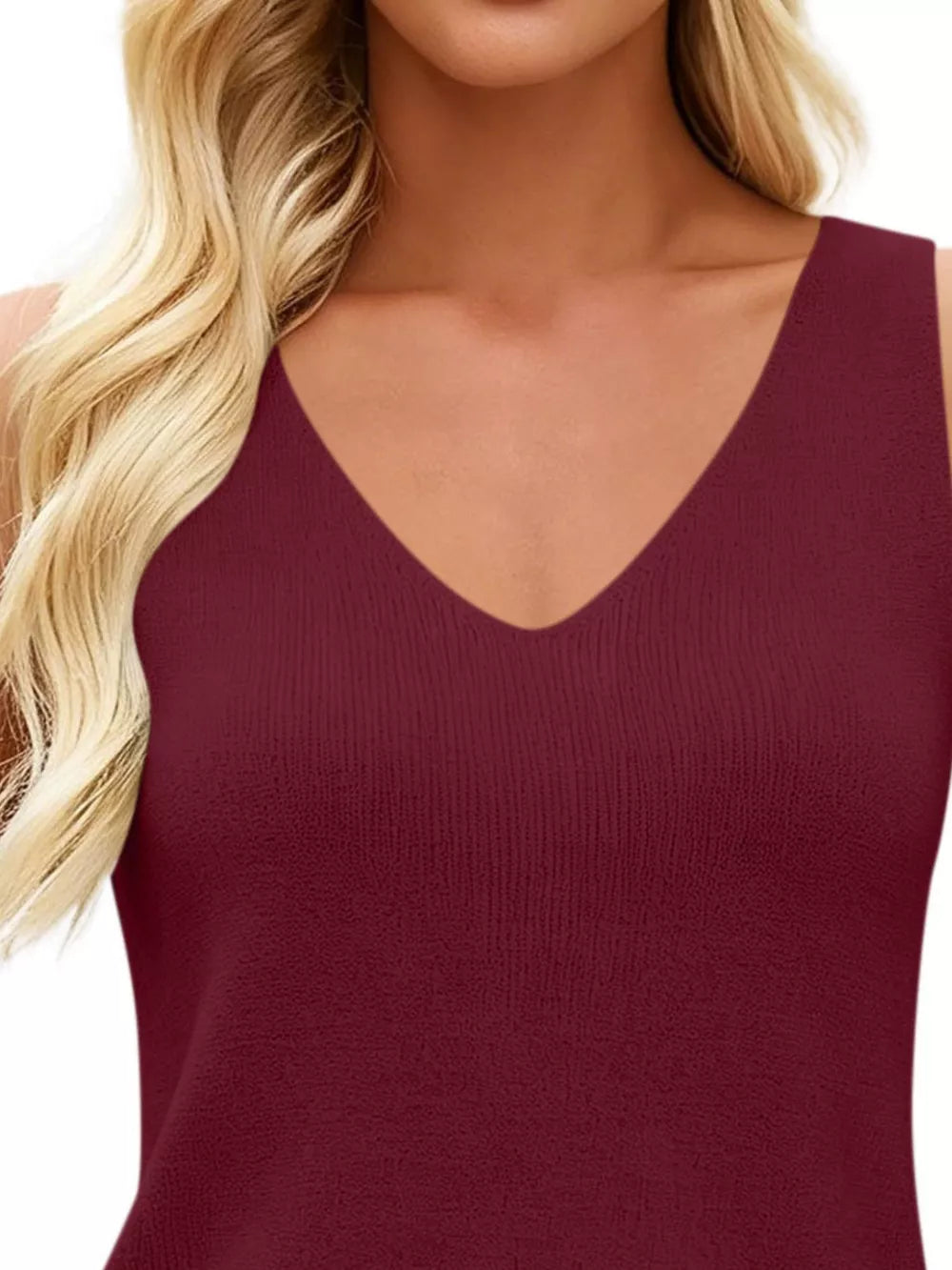 V-neck Ribbed Knit Tank Top in Pink