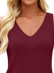 V-neck Ribbed Knit Tank Top in Pink
