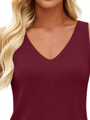 V-neck Ribbed Knit Tank Top in Pink