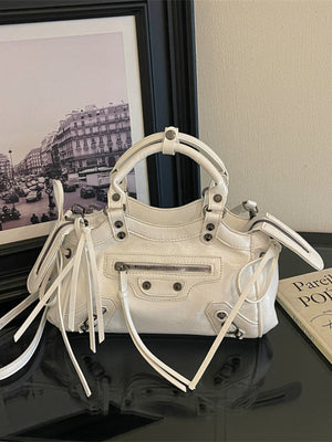 Tassel Leather Handbag Tote Bag in Camel with tassels