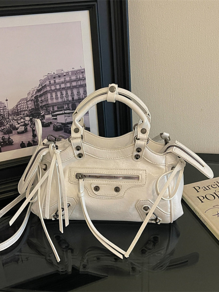 Tassel Leather Handbag Tote Bag in Camel with tassels