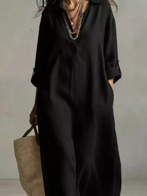 Full Size Casual Midi Shirt Dress Plus Size in Khaki