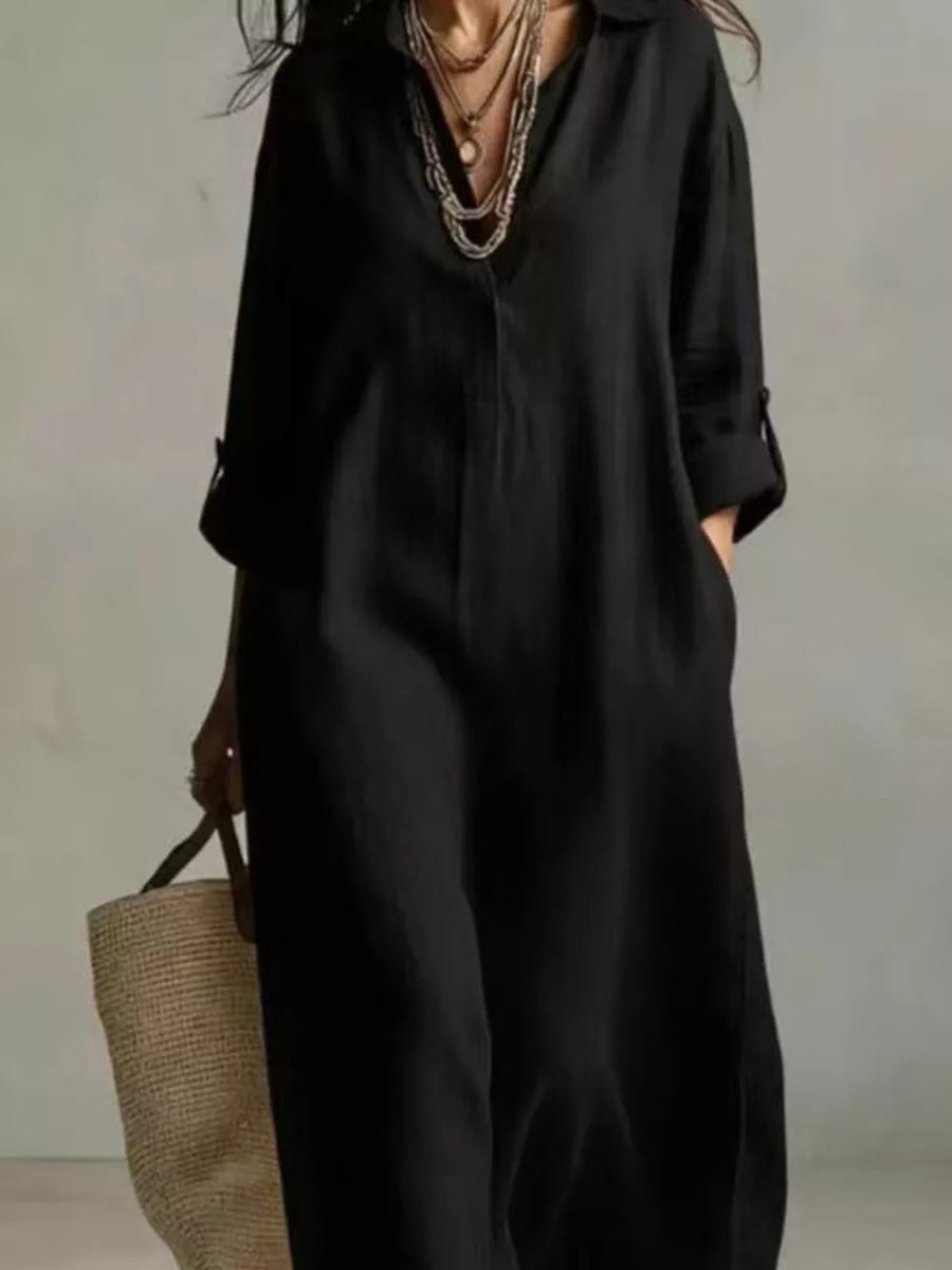 Full Size Casual Midi Shirt Dress Plus Size in Khaki