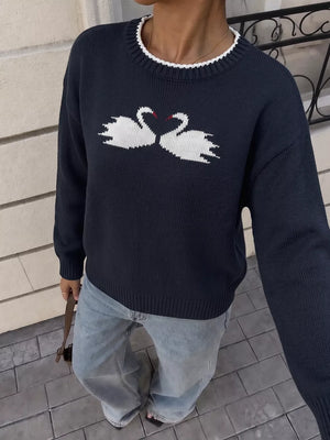 100% acrylic Care instructions: Machine wash cold pullover sweater in Navy with relaxed silhouette