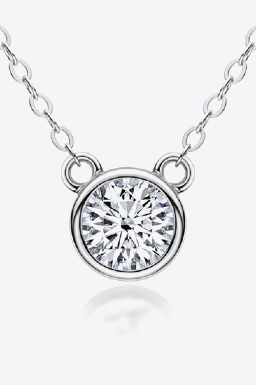 Silver solitaire moissanite bezel necklace with delicate chain