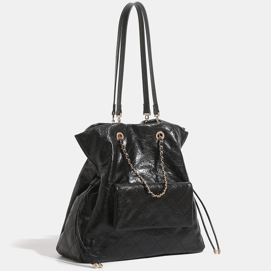 PU Leather Imported Size &amp backpack in Black with boxy silhouette