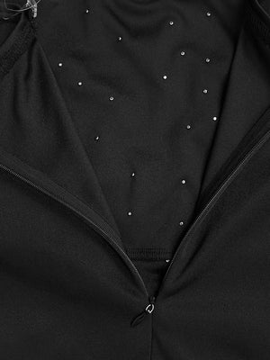 formal gown in Black with one-shoulder and long sleeve
