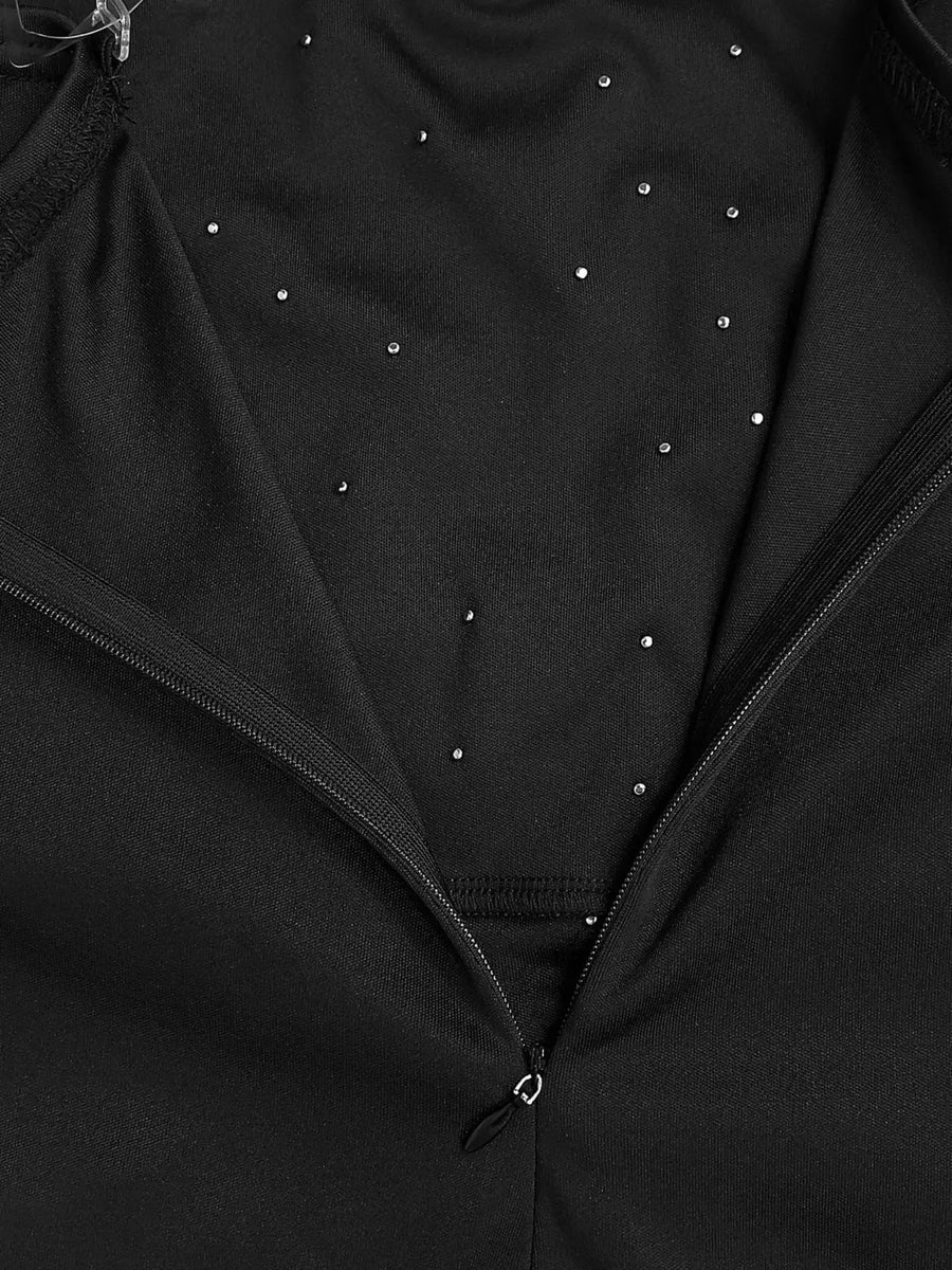 formal gown in Black with one-shoulder and long sleeve