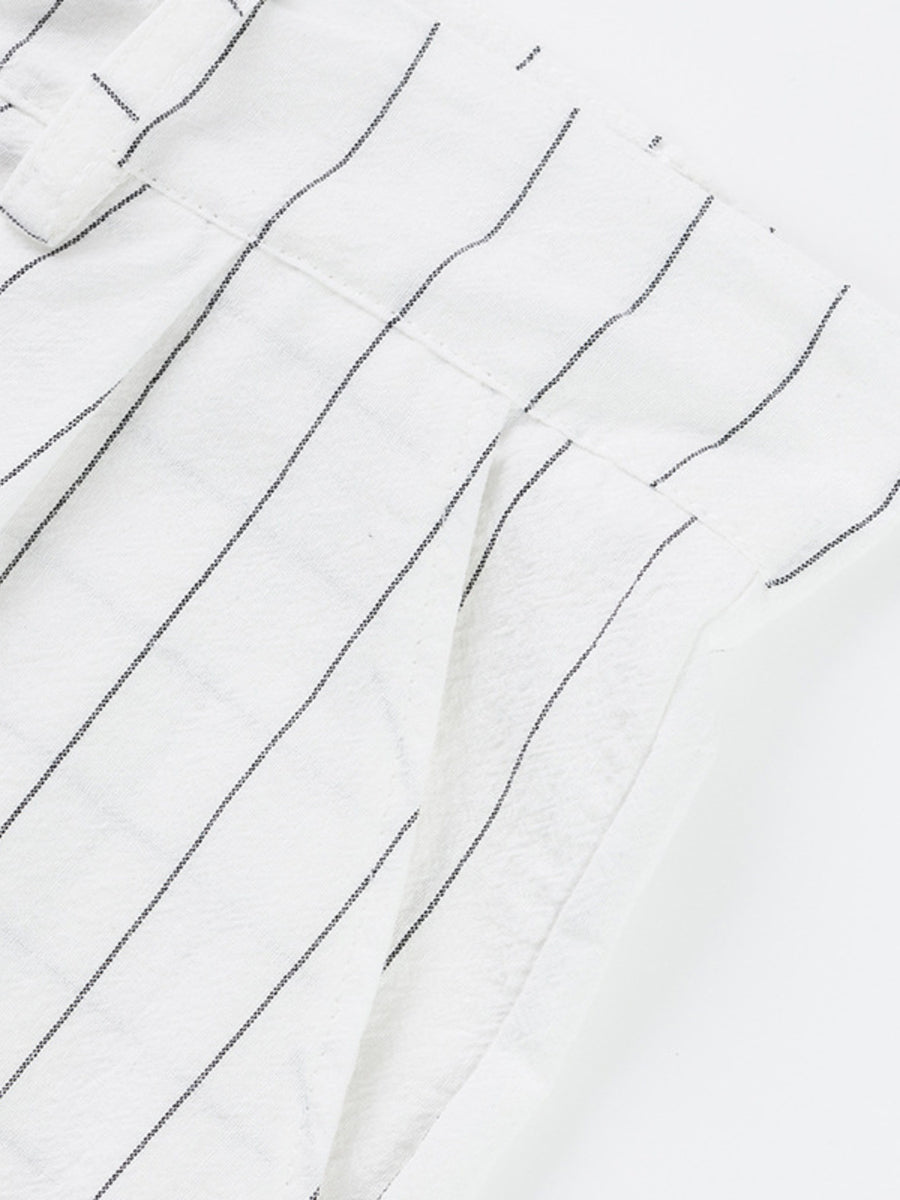 White Sophisticated Striped Wide-leg Men's Pants