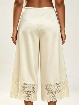 Black with Lace Trim Wide-leg Cropped Pants