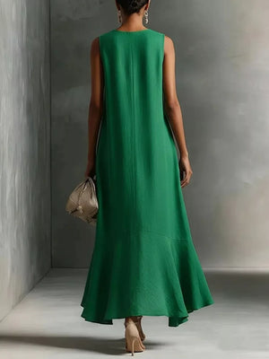 Green midi dress with midi and pullover