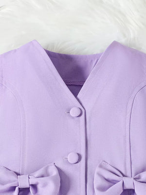 Purple baby vest with bowknot detail and button front