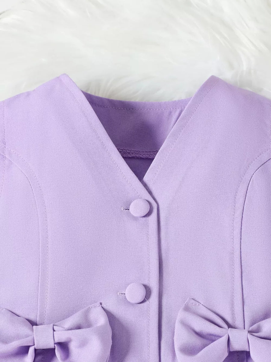 Purple baby vest with bowknot detail and button front
