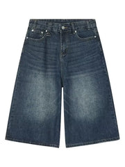 Dark Blue with Men's Wide Leg Cropped Jeans Plus Size in Dark Blue