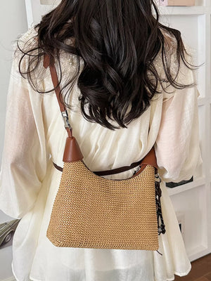 Brown with Woven Straw Crossbody Bag