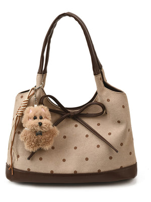 handbag featuring polka dot in Tan with Suede Imported Size &amp texture