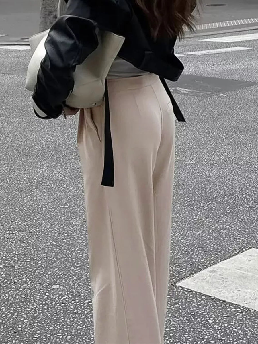 Khaki with Wide-leg Pants With Drawstring Waist in Khaki