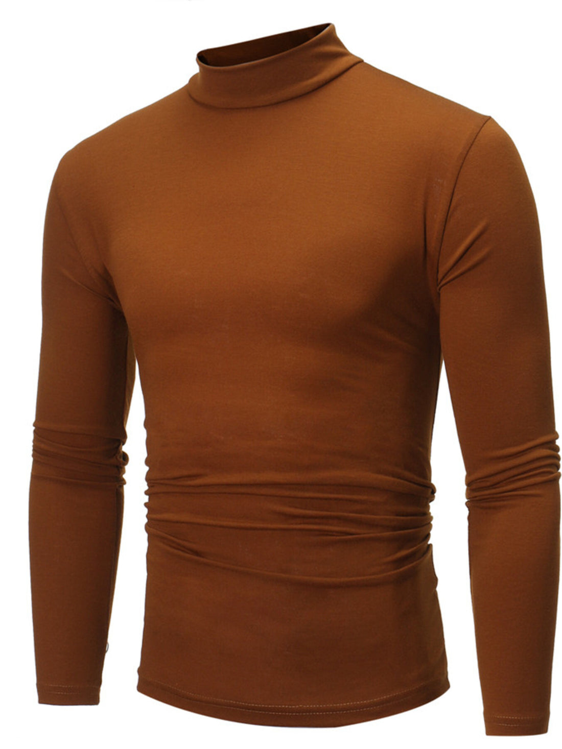 Men's Plus Size Slim Fit Mock Neck Long Sleeve T-Shirt in Black with stretch