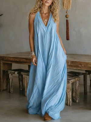 bohemian maxi dress in Yellow with deep v-neck