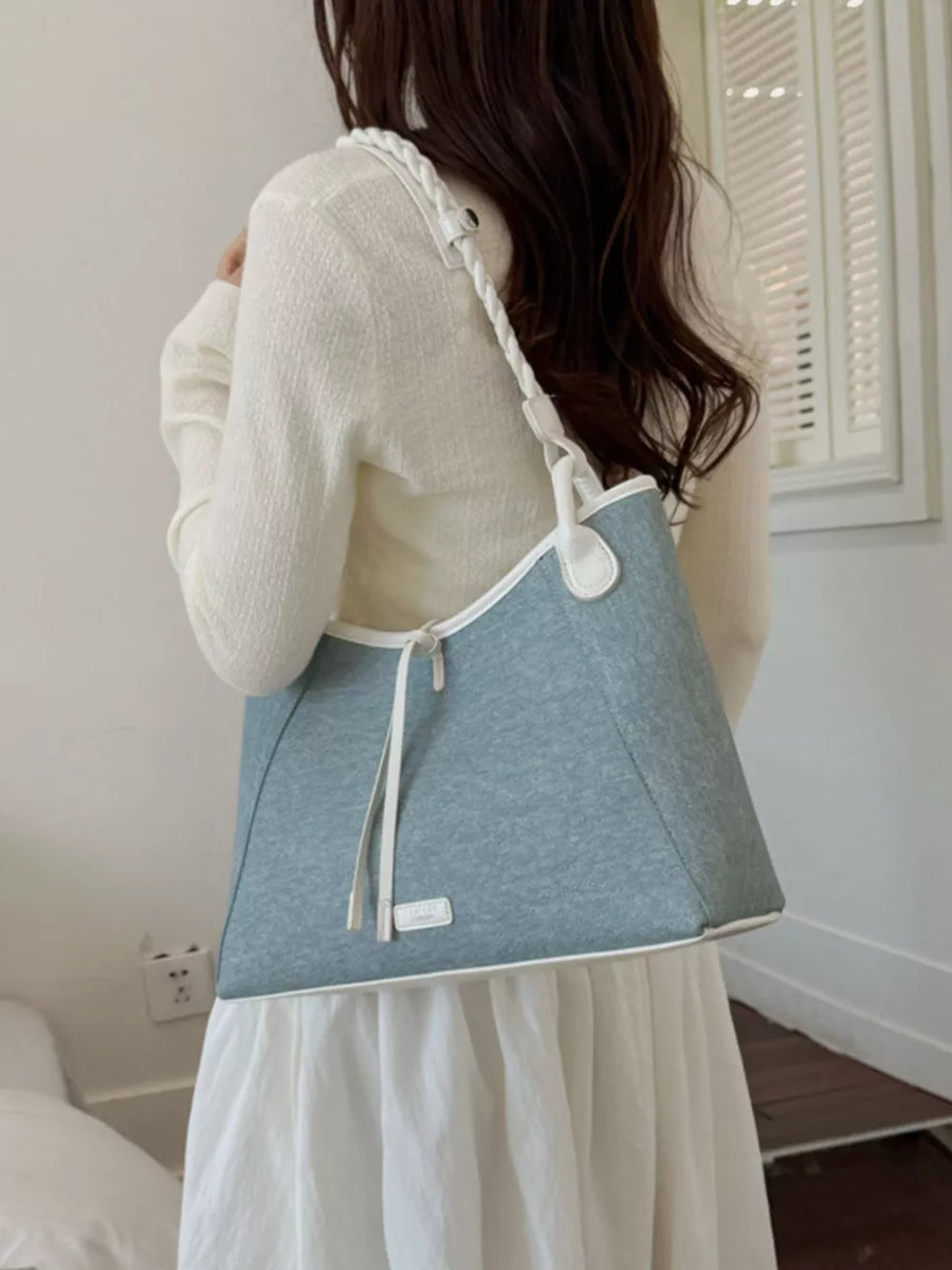 Pastel Blue with Casual Contrast Trim Shoulder Bag in Pastel Blue