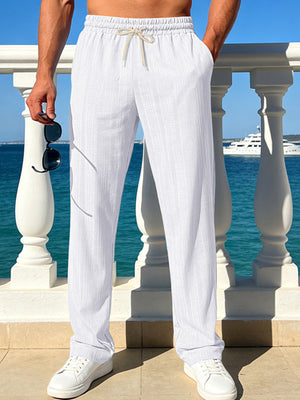 Sky Blue Men's Casual Striped Drawstring Pants Plus Size