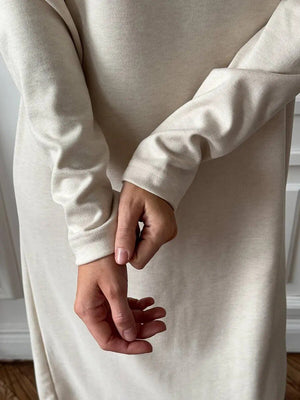 minimalist midi dress in ivory with round neck