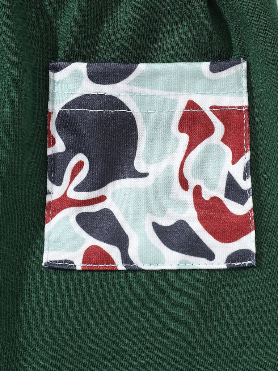 Dark green baby polo with camouflage pocket detail