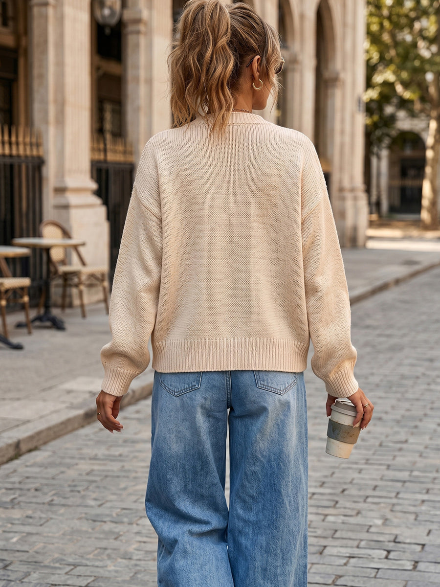White relaxed cardigan with round neck