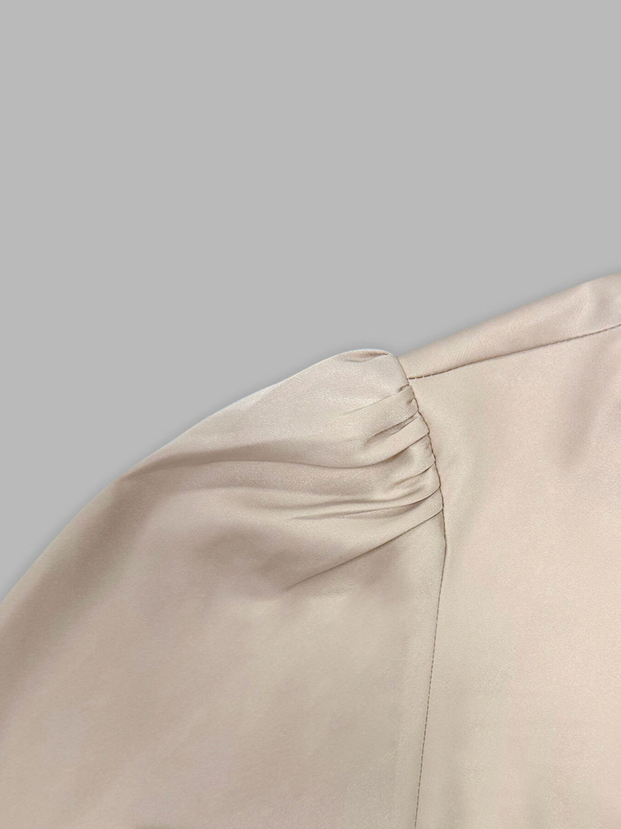 Champagne Color fitted midi dress with round neck